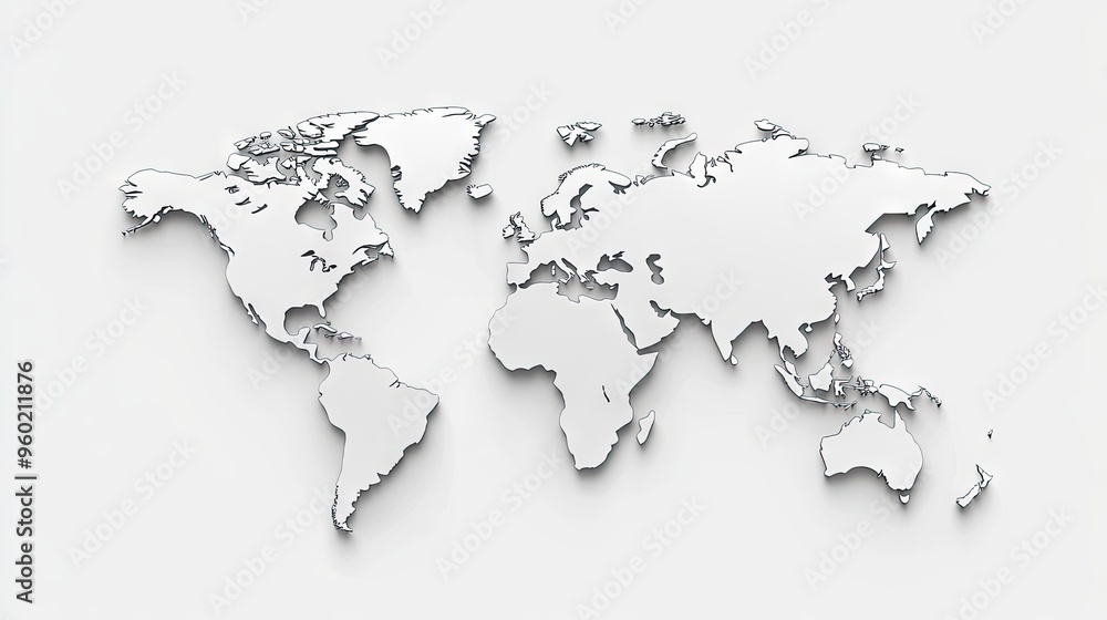 A simple and clean world map with outlined continents, isolated on a white background for easy use in presentations. A simple and clean world map with outlined continents, isolated on a white background for easy use in presentations.