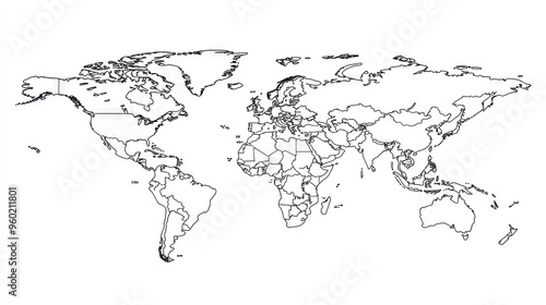 Wallpaper Mural A simple and clean world map with outlined continents, isolated on a white background for easy use in presentations. Torontodigital.ca