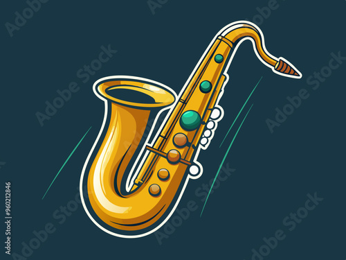 Bass saxophone line drawing cartoon style. Brass instrument bass saxophone clipart drawing in linear style isolated on white and chalkboard background. Musical wind instrument clipart concept, vector
