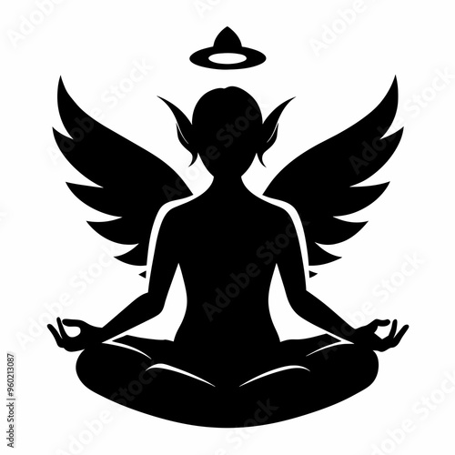  Silhouette of a angel meditation vector art illustration photo