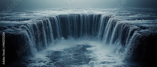 A Powerful Waterfall Cascading into a Mist-Filled Basin photo