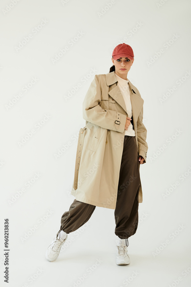 A young woman poses beautifully in a chic autumn outfit, exuding elegance in a contemporary studio atmosphere. A young woman poses beautifully in a chic autumn outfit, exuding elegance in a contemporary studio atmosphere.