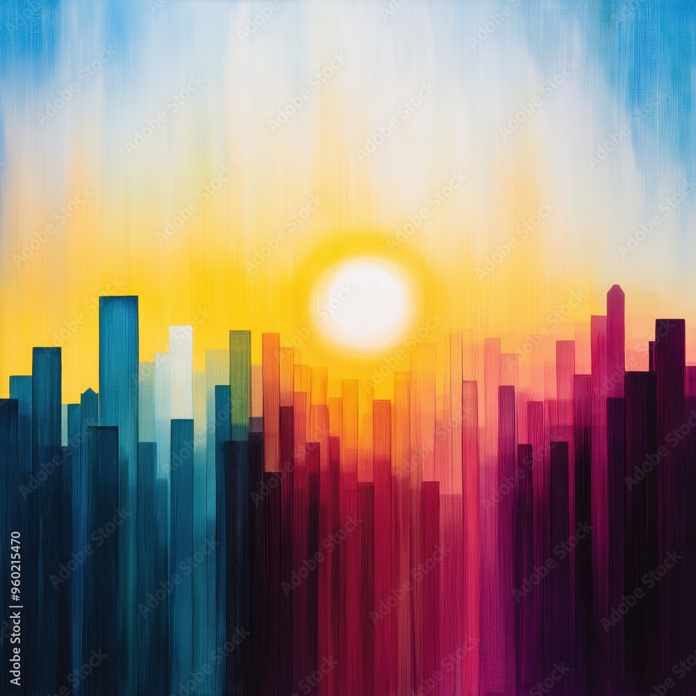 Abstract cityscape with vibrant sunrise colors
Abstract cityscape with vibrant sunrise colors