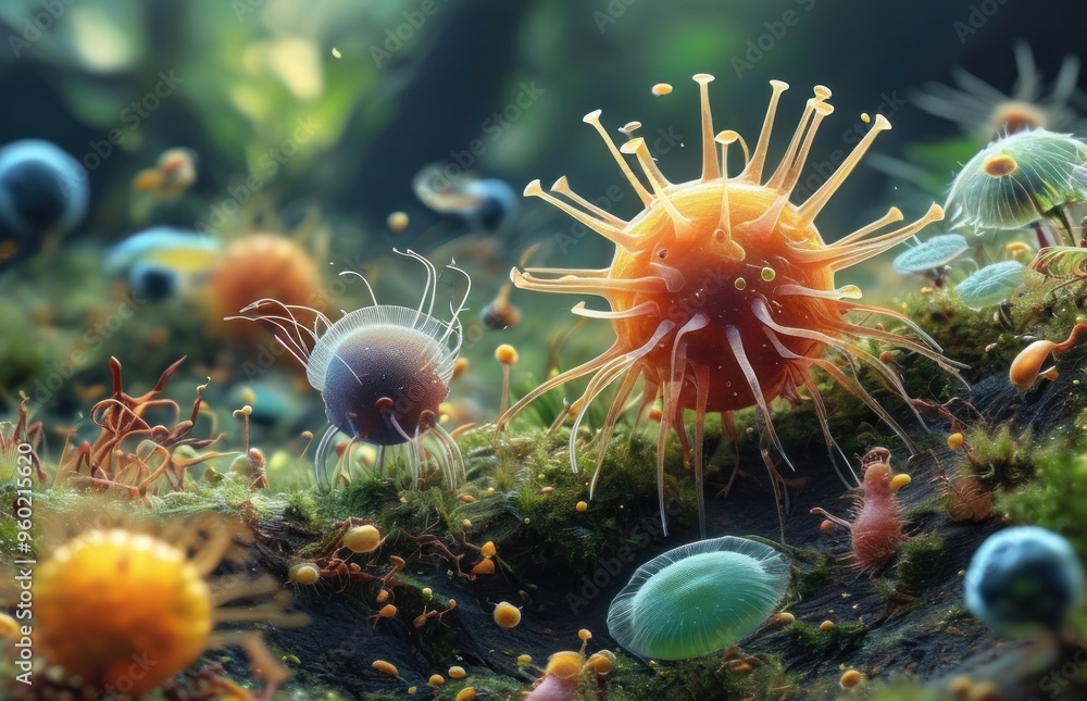 Close-up of small plants with tiny creatures. Close-up of small plants with tiny creatures.