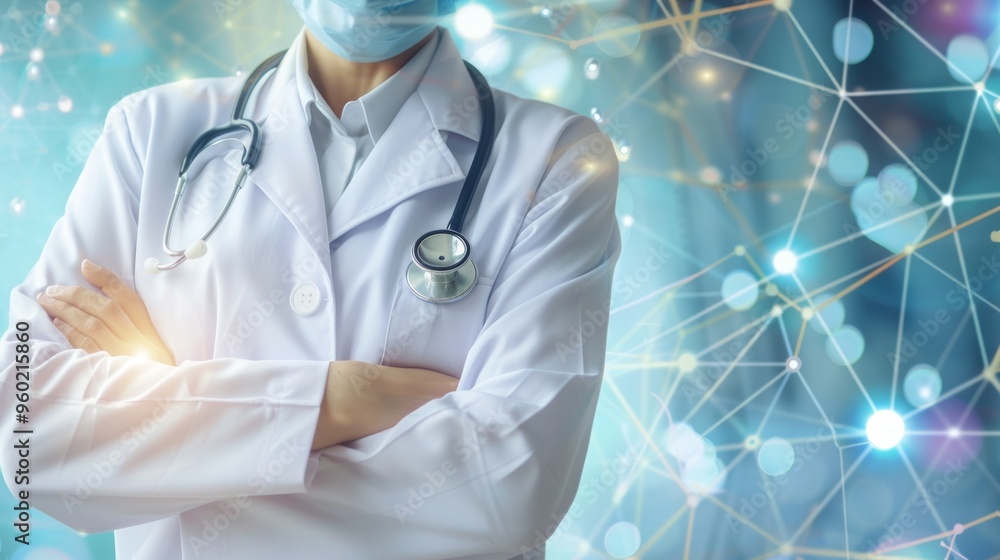 Doctor with Stethoscope and a Networked Background Doctor with Stethoscope and a Networked Background
