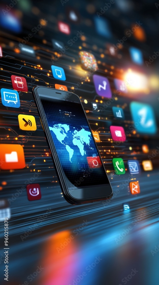 Modern Smartphone Displaying Global App Icons and Digital Connectivity in 2024 Modern Smartphone Displaying Global App Icons and Digital Connectivity in 2024