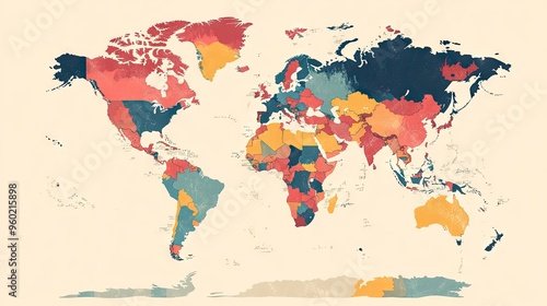 A vibrant, modern world map with colorful countries and smooth borders, set against a neutral background for contrast.