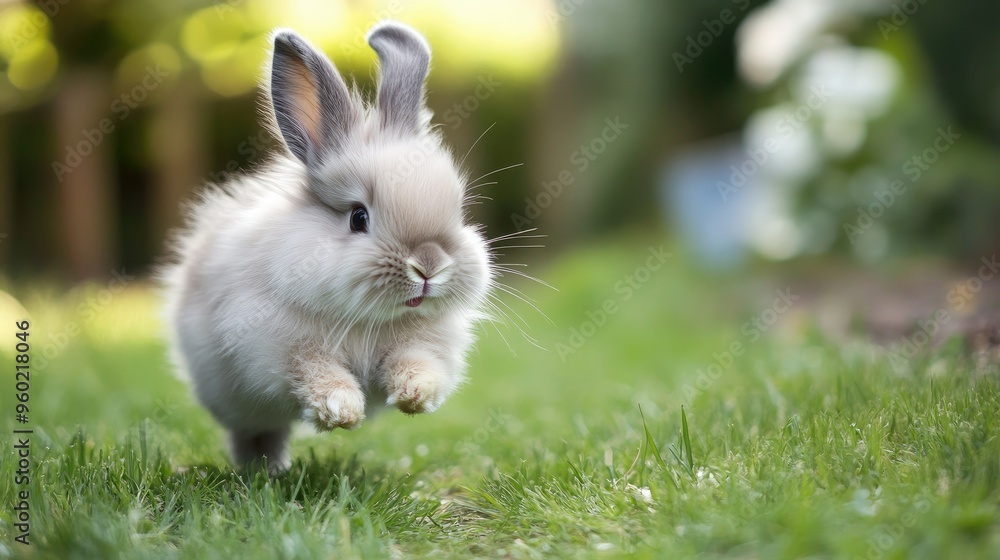 Lively baby rabbit sprinting through the yard, taking breaks to chew on grass. Fluffy and adorable, showcasing why these animals are cherished pets. Lively baby rabbit sprinting through the yard, taking breaks to chew on grass. Fluffy and adorable, showcasing why these animals are cherished pets.