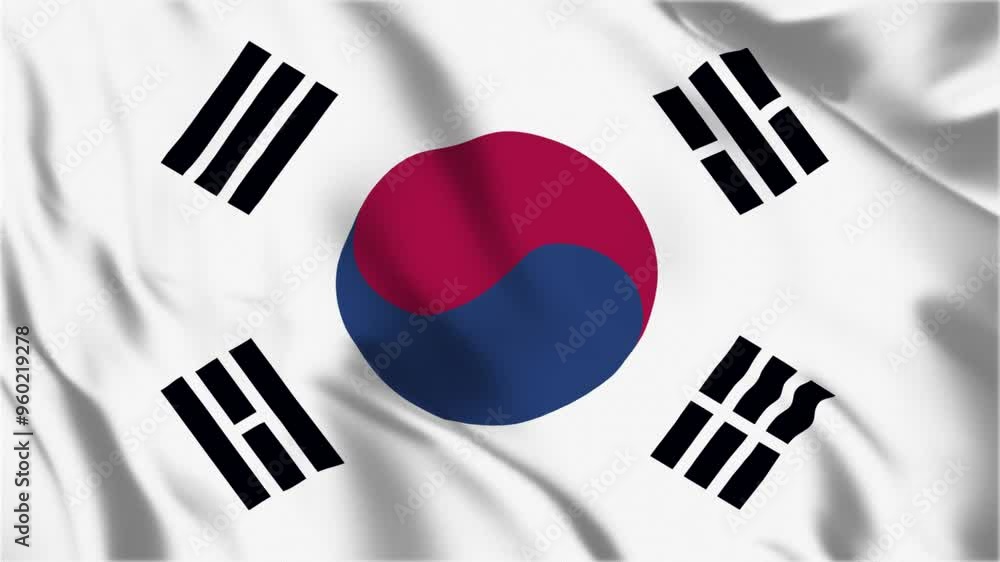South Korea flag seamless loop animation. The National flag of South Korea is 3d waving South Korea flag seamless loop animation. The National flag of South Korea is 3d waving
