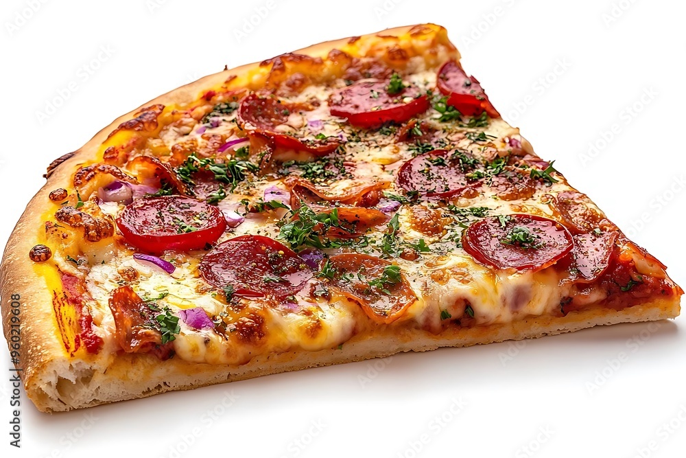 Delicious Pizza Slice with Pepperoni, Cheese and Herbs - Photo Delicious Pizza Slice with Pepperoni, Cheese and Herbs - Photo