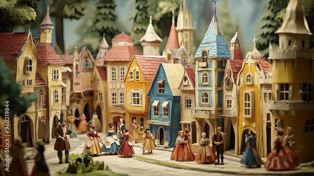 Paper Building Design Renaissance 44. A 3D paper art depiction of a European renaissance fair, featuring ...