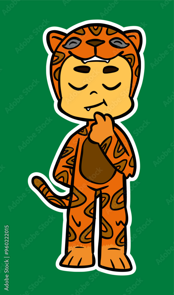 Naklejka premium Doodle Sticker Illustration of a Kid Wearing Animal Costume