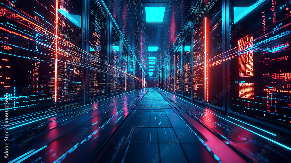 A futuristic technology hub with neon-lit skyscrapers and advanced data centers A futuristic technology hub with neon-lit skyscrapers and advanced data centers