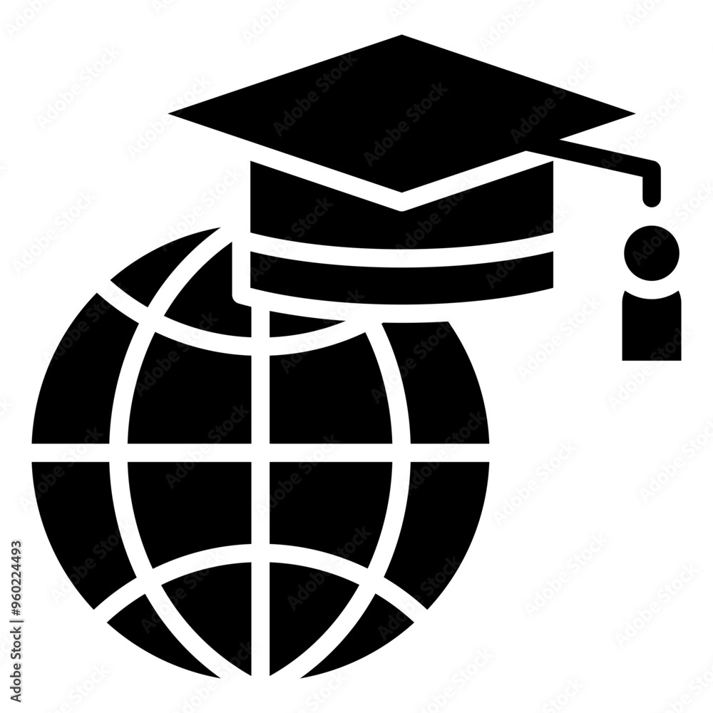 Globe And Graduation Cap Icon Element For Design