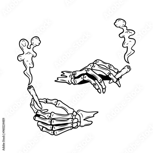 Skeleton Hand with Joint Weed | Skeleton High | Smoking Blunts | Cannabis | Kush Life | Bone Hand | 2 Skeleton Hand| 420 | Original Illustration | Vector and Clipart | Cutfile and Stencil