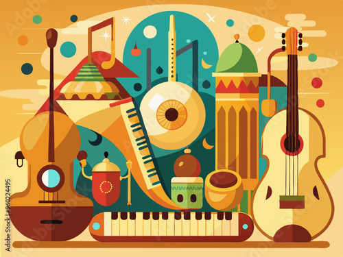Music themed background with Arabic instruments
