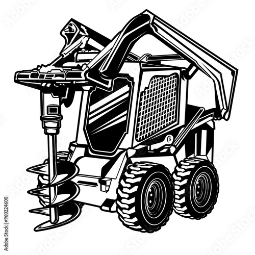 Skid Steer | Construction Vehicle | Drilling Machine | Loader | Skilled Driver | Hydraulic Operator | Heavy Equipment | Mining | Original Illustration | Vector and Clipart | Cutfile and Stencil