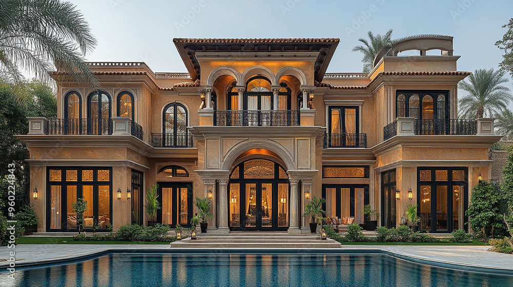 Obraz premium a luxurious villa with a large yard