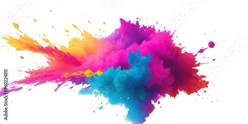 Bright colorful watercolor splash splatter stain brush strokes on white background. Modern vibrant aquarelle spot. Rainbow trendy isolated design on white. Element. Vector watercolor illustration	