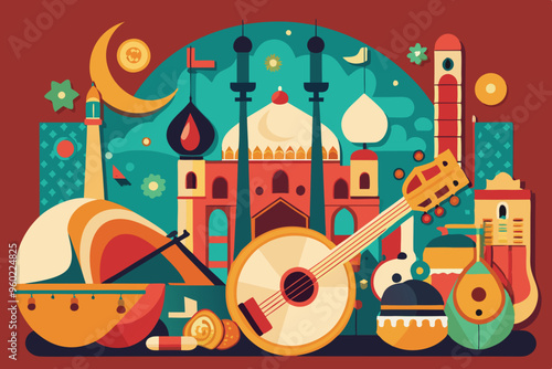 Music themed background with Arabic instruments
