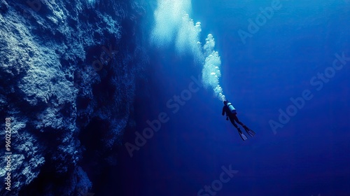 Wallpaper Mural A diver swimming along the edge of the Great Blue Hole, with the deep blue abyss just below. Torontodigital.ca