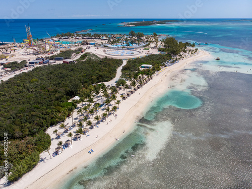 Aerial drone photo of CocoCay locally known as Little Stirrup in the Bahamas one of the Berry Islands, a collection of cays and small islands located the north of Nassau. photo