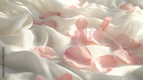 Wallpaper Mural A serene scene of soft pink petals scattered on white fabric, bathed in gentle natural light, emphasizing the softness Torontodigital.ca