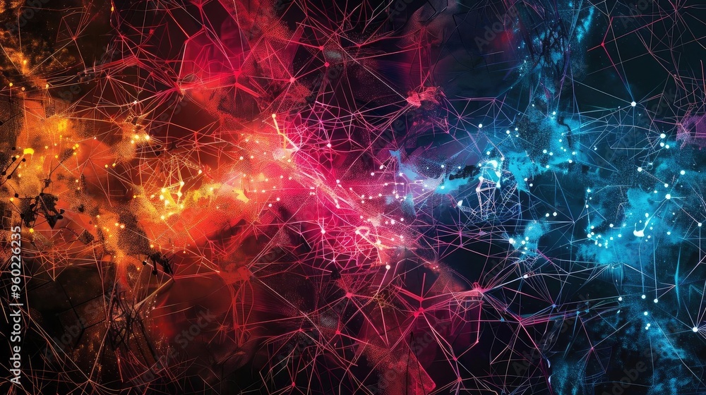 Obraz premium Vibrant abstract digital artwork showcasing a blend of colorful shapes and lines, perfect for technology and creativity themes.