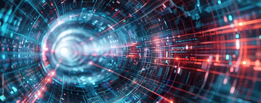 A dynamic abstract tunnel showcasing vibrant blue and red lights, evoking a sense of speed and technology. A dynamic abstract tunnel showcasing vibrant blue and red lights, evoking a sense of speed and technology.