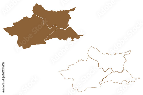 Villach city and district (Republic of Austria or Österreich, Carinthia or Kärnten state) map vector illustration, scribble sketch map