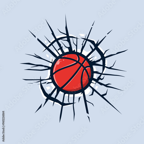 Basketball with crack glass effect for sports