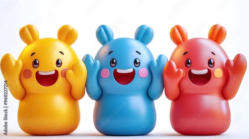 Naklejka premium Three Cute and Colorful Plush Toy Figures in Pastel Tones