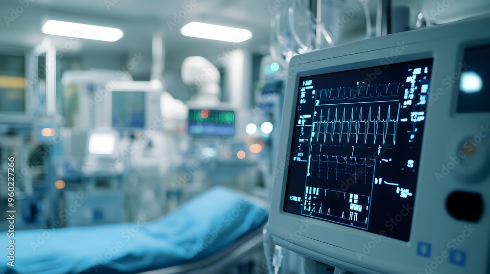 Hospital Room with Heartbeat Monitor. Hospital Room with Heartbeat Monitor.