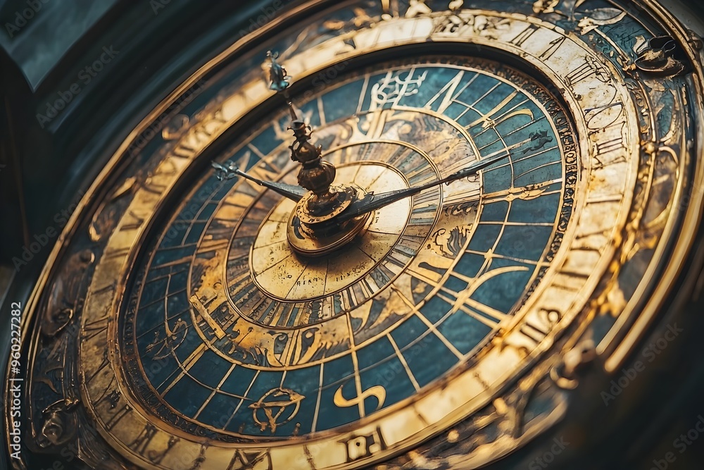 Antique Ornate Brass Mechanical Clock with Intricate Dial and Hands Showcasing the Precision of Antique Ornate Brass Mechanical Clock with Intricate Dial and Hands Showcasing the Precision of