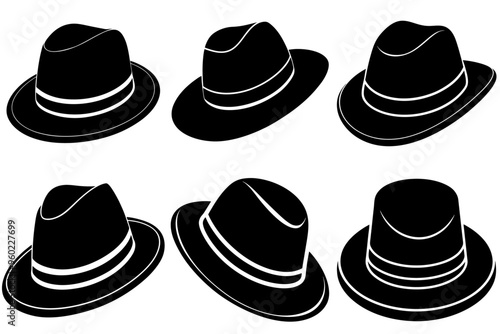 A set of black hat silhouettes