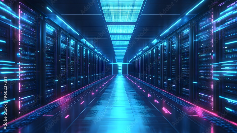 Futuristic Server Room with Neon Lights. Futuristic Server Room with Neon Lights.