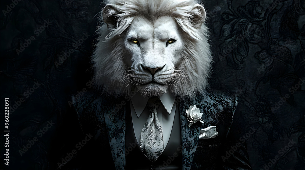 A lion in a suit, blending elegance with a wild essence. A lion in a suit, blending elegance with a wild essence.