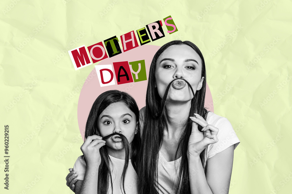 Trend artwork 3D sketch image photo collage of mother day greeting card holiday young woman schoolgirl preteen age grimace hair mustache Trend artwork 3D sketch image photo collage of mother day greeting card holiday young woman schoolgirl preteen age grimace hair mustache