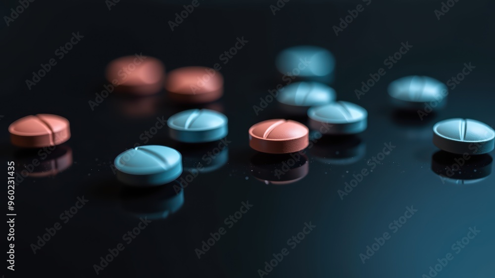 Scattered Tablets on a Dark Reflective Surface Scattered Tablets on a Dark Reflective Surface