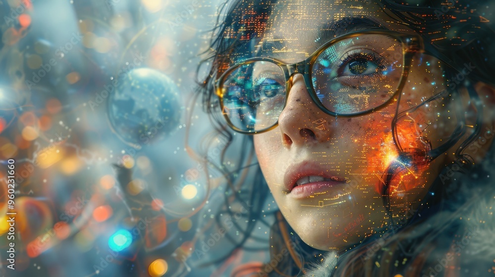 futupistic portrait of a woman in glasses futupistic portrait of a woman in glasses