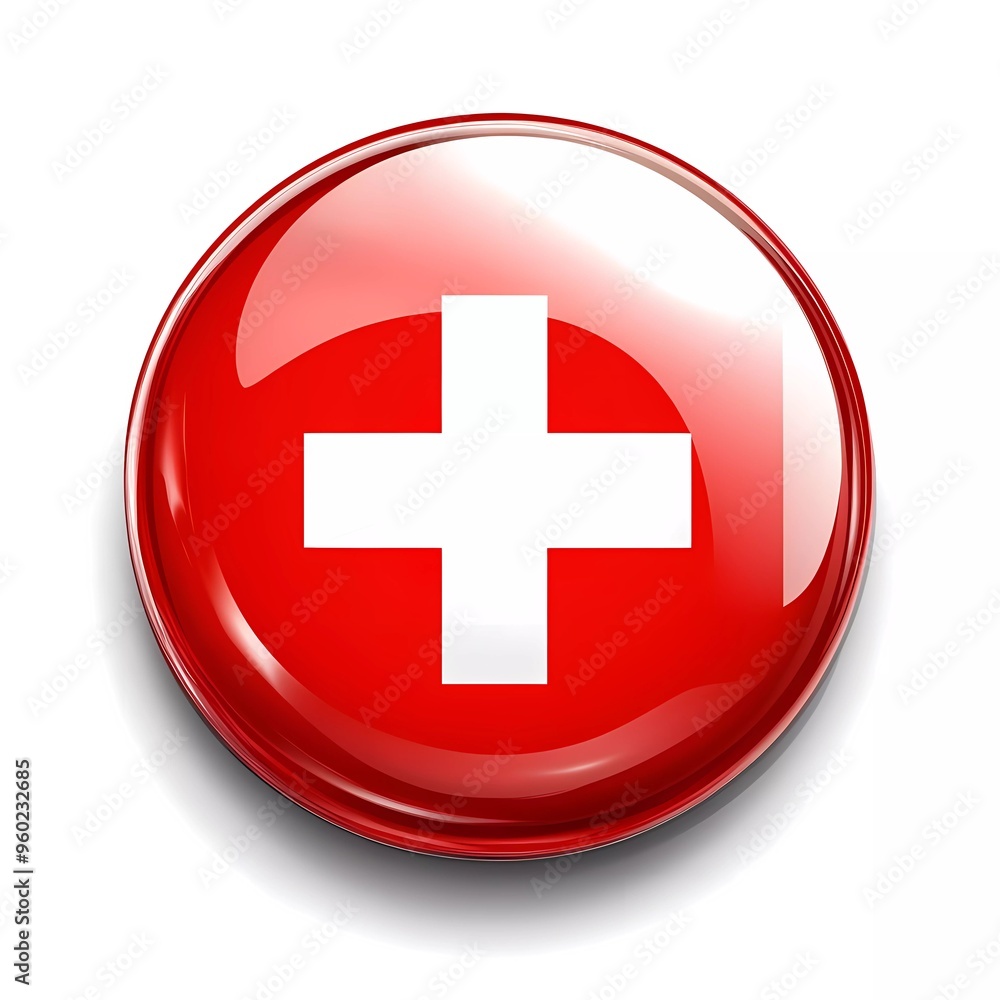 Swiss flag circle shape glass texture button vector illustration Swiss flag circle shape glass texture button vector illustration