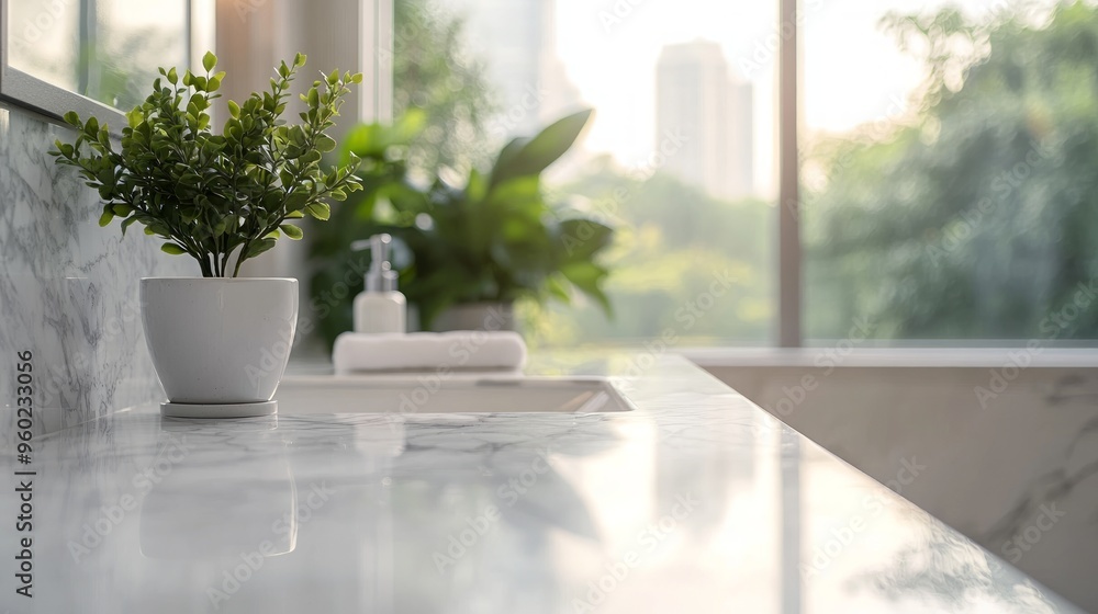 Minimalist Bathroom Counter with Greenery Minimalist Bathroom Counter with Greenery