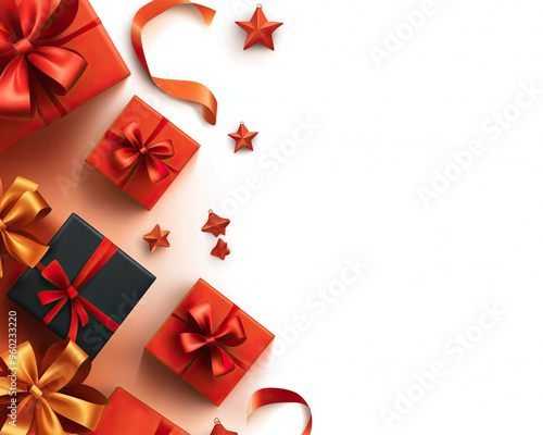 Festive gift boxes with ribbons and stars, perfect for celebrating holidays and special occasions, offering a colorful and cheerful vibe.