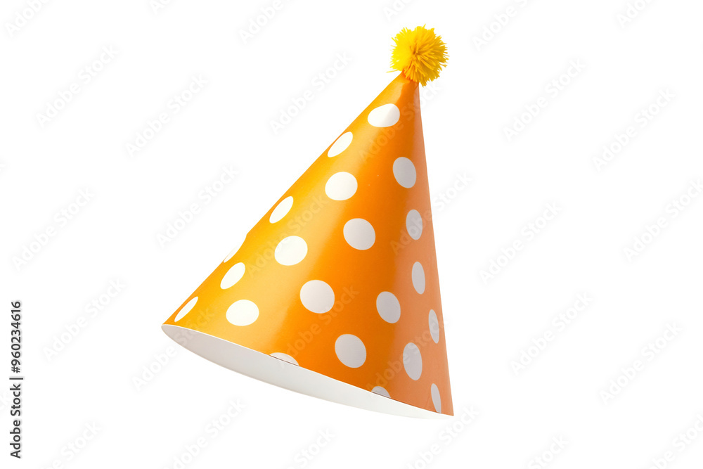 Party mix orange polka dot party hat isolated on white background Party mix orange polka dot party hat isolated on white background