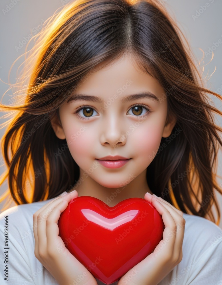 Portrait of a Young Girl Holding a Red Heart Portrait of a Young Girl Holding a Red Heart