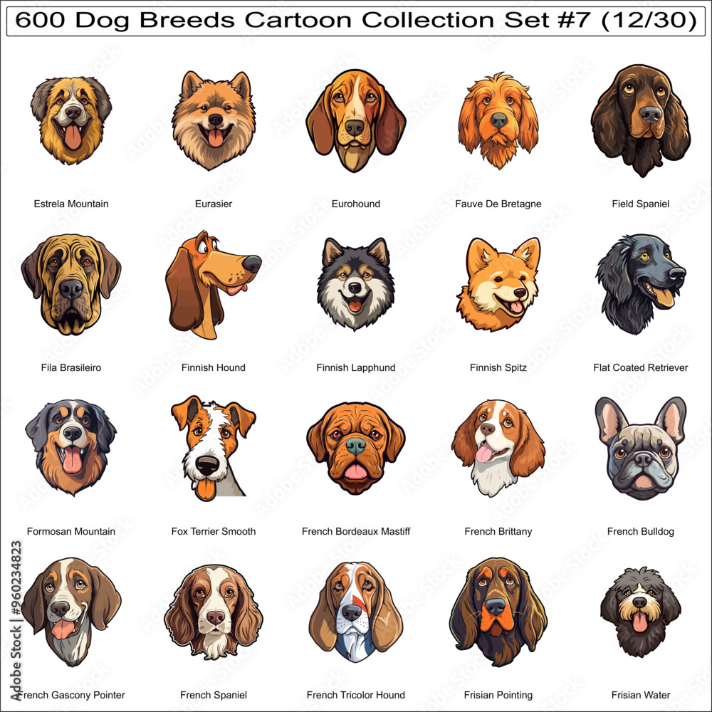 Cute Dog Breeds Cartoon Characters Sticker Bundle Collection Set 7 of ...