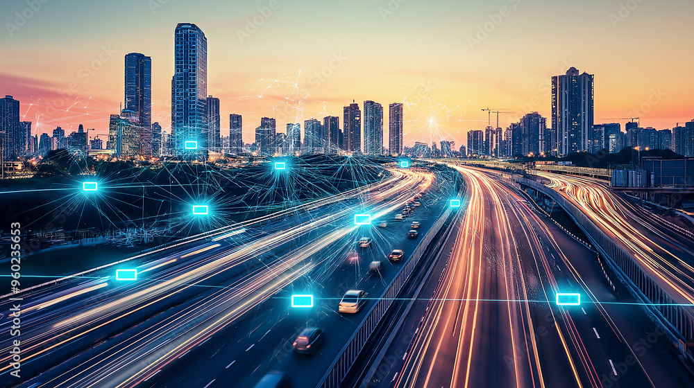 A modern urban development with high-tech transportation systems and energy-efficient infrastructures A modern urban development with high-tech transportation systems and energy-efficient infrastructures