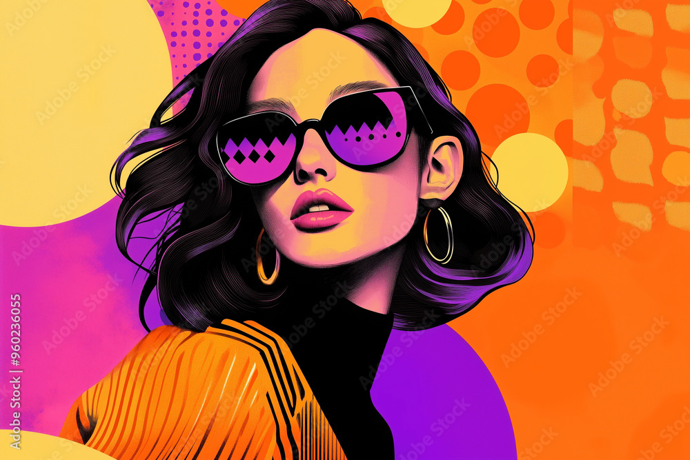 A fashion illustration of a pretty girl, graphic illustration orange, pink, purple and yellow colors. The graphic design, pop art, pop culture references, fashion illustration A fashion illustration of a pretty girl, graphic illustration orange, pink, purple and yellow colors. The graphic design, pop art, pop culture references, fashion illustration