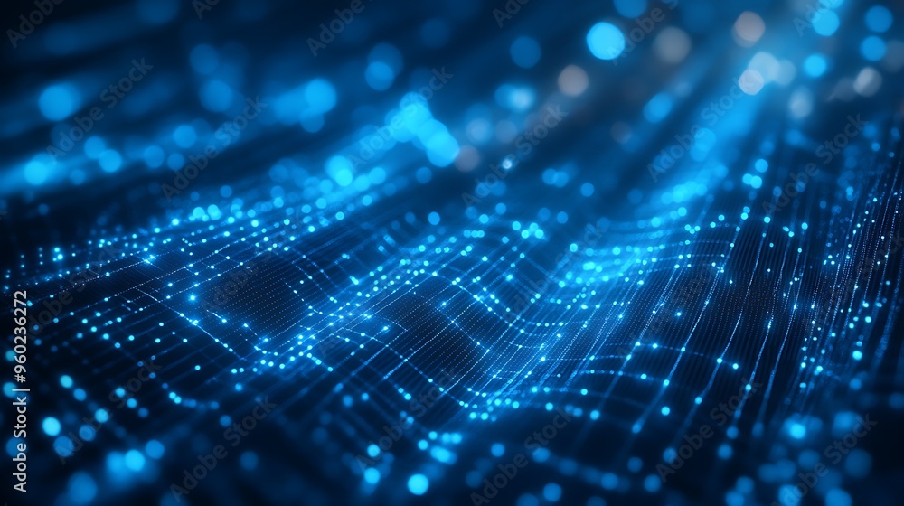 Cyberpunk digital background with blue glowing lines and shapes, high-tech data streams forming virtual grid Cyberpunk digital background with blue glowing lines and shapes, high-tech data streams forming virtual grid