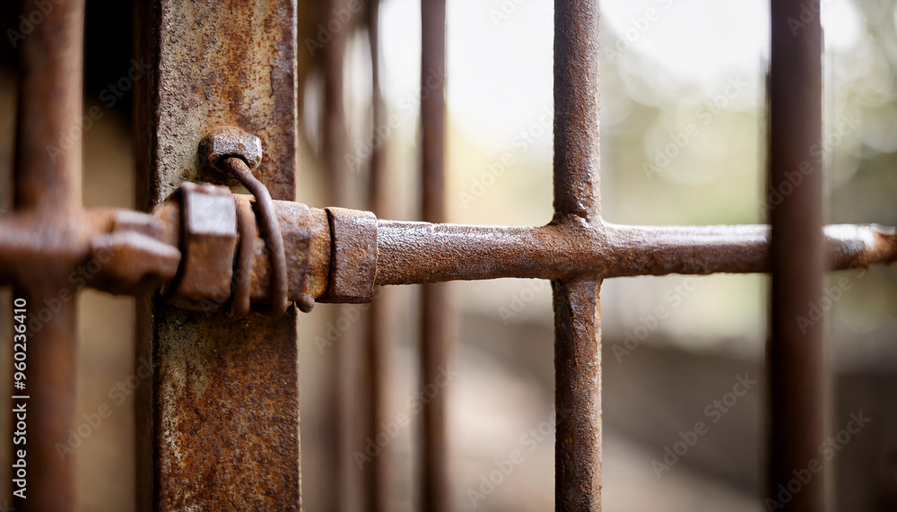 Rusty metal bar in prison cell. Military and security industry concept. Rusty metal bar in prison cell. Military and security industry concept.